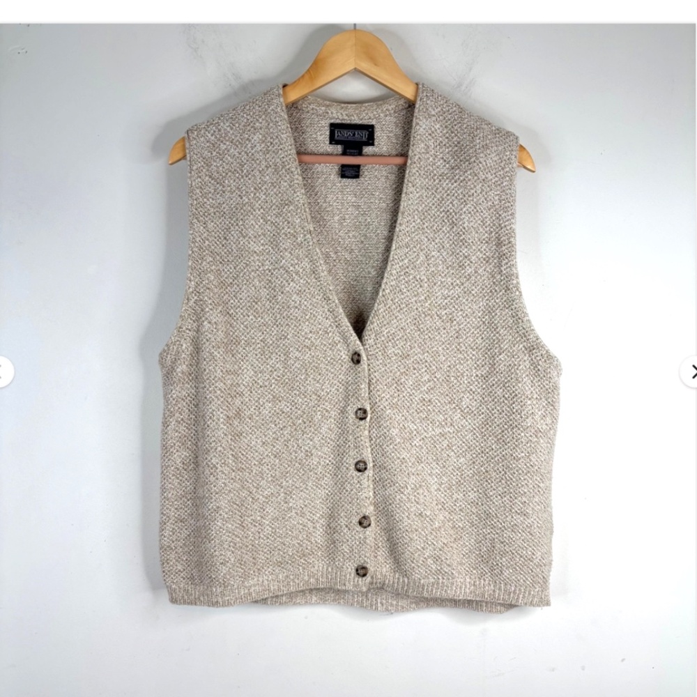 Vintage 90s Lands End Sweater Vest L Made in USA Beige Academia Grandpa Heritage
